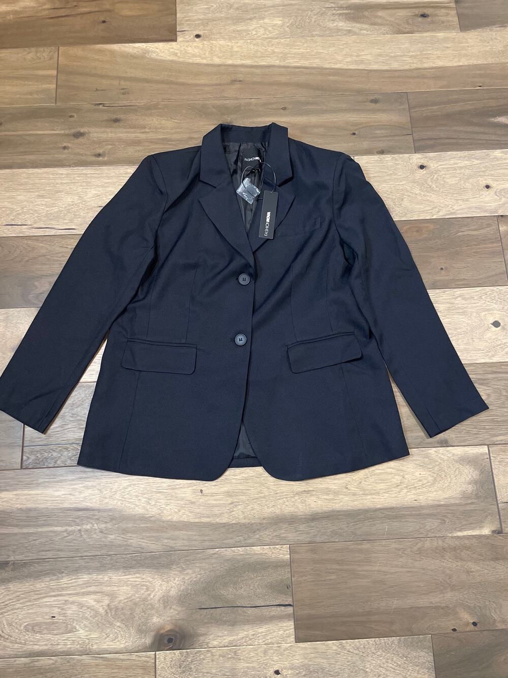 Fashion Nova Blazer Size L Black Oversized Boyfriend Notched Lapel NWT